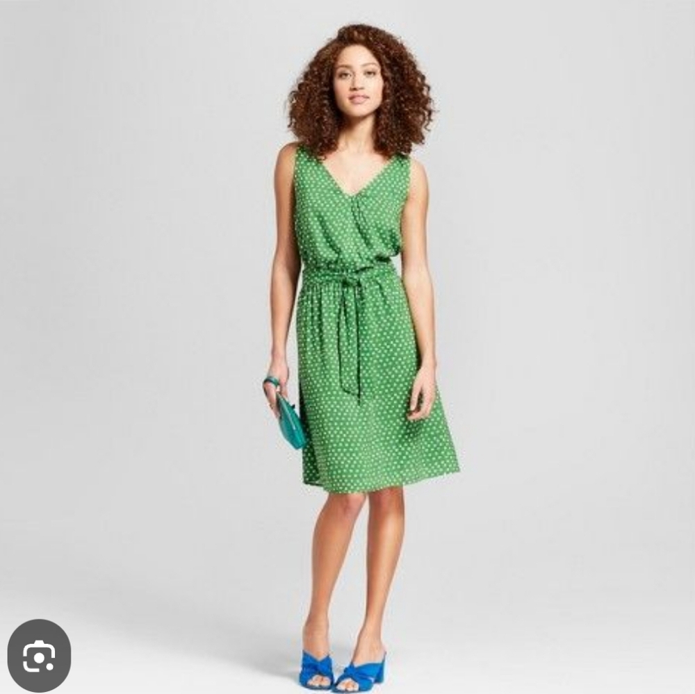 NWT Summer Dress Vibrant Green With White Polka Dots by A New Day Size XS